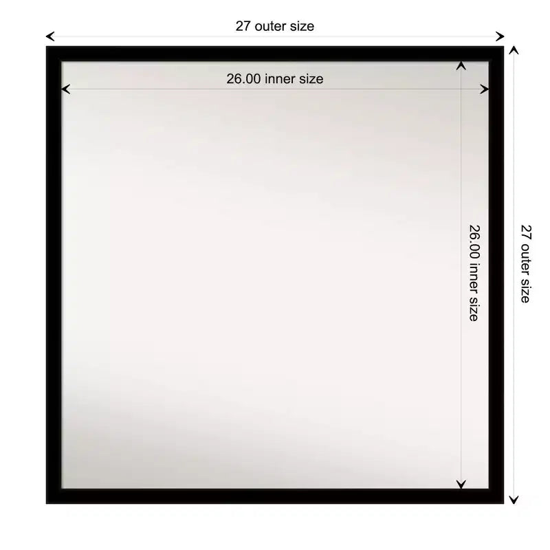 Beveled Bathroom Wall Mirror Jet Black  : Modern Square Polystyrene Frame, Includes Mounting