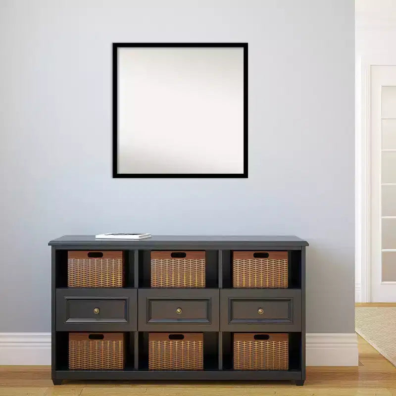 Beveled Bathroom Wall Mirror Jet Black  : Modern Square Polystyrene Frame, Includes Mounting
