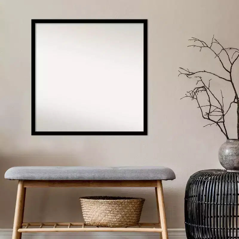 Beveled Bathroom Wall Mirror Jet Black  : Modern Square Polystyrene Frame, Includes Mounting