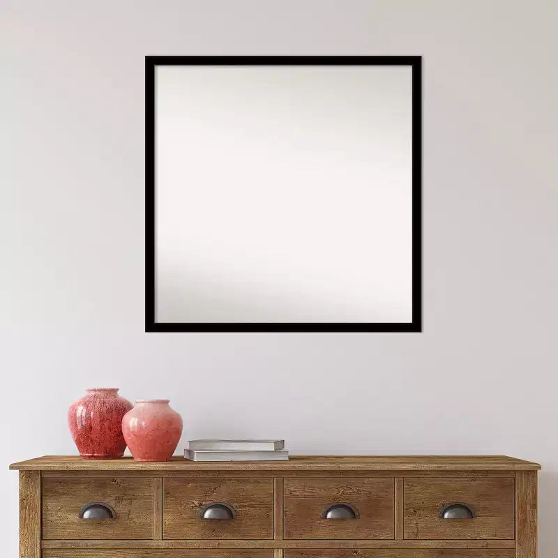 Beveled Bathroom Wall Mirror Jet Black  : Modern Square Polystyrene Frame, Includes Mounting