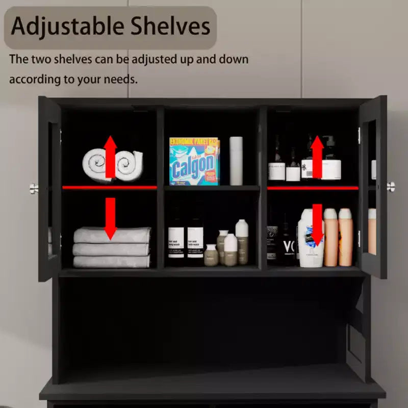 32.68 in. W. x 14.57 in. D x 59.69 in. H Black Freestanding Tilt-Out Linen Cabinet with Adjustable Shelves