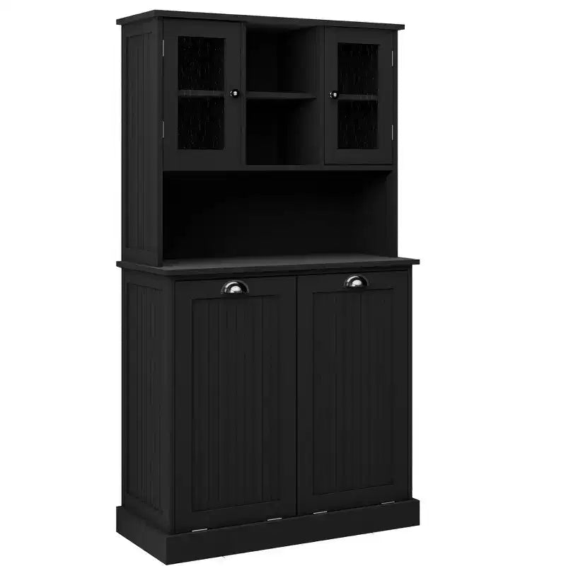 32.68 in. W. x 14.57 in. D x 59.69 in. H Black Freestanding Tilt-Out Linen Cabinet with Adjustable Shelves