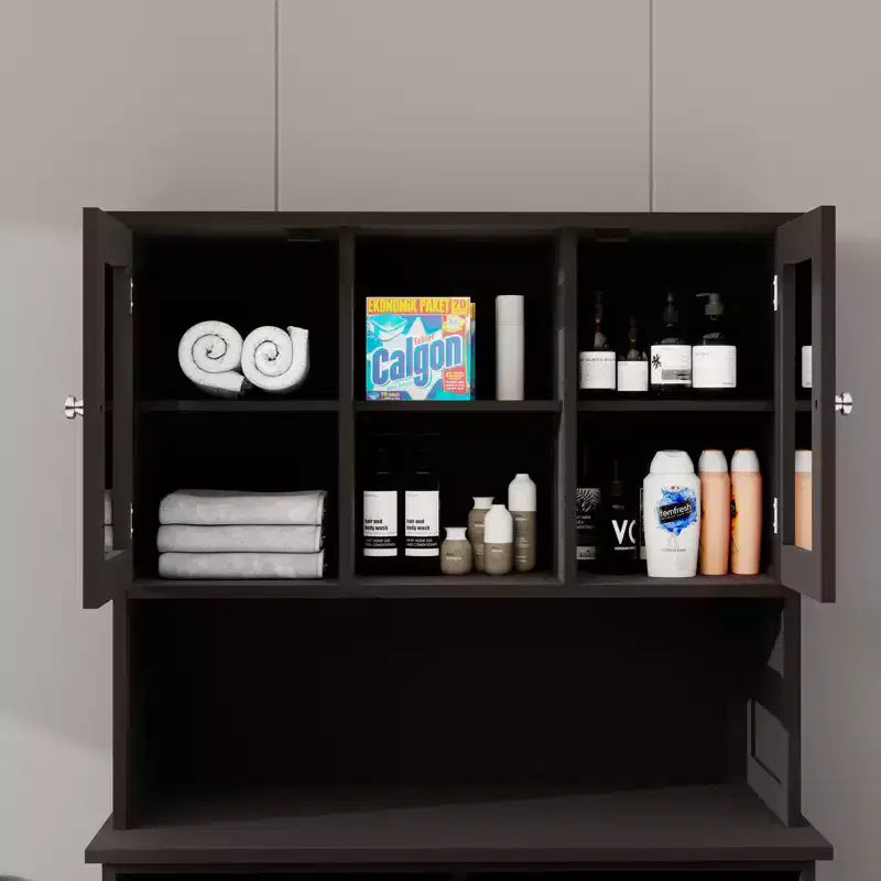 32.68 in. W. x 14.57 in. D x 59.69 in. H Black Freestanding Tilt-Out Linen Cabinet with Adjustable Shelves