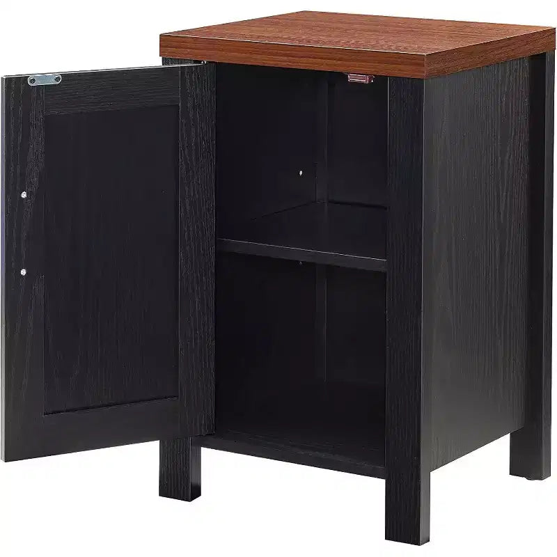 Modern Side End Table Nightstand with Storage Cabinet & Shelf for Bedroom, Living Room, or Office