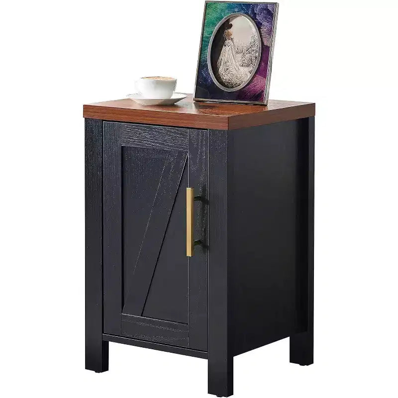Modern Side End Table Nightstand with Storage Cabinet & Shelf for Bedroom, Living Room, or Office