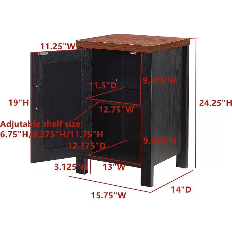 Modern Side End Table Nightstand with Storage Cabinet & Shelf for Bedroom, Living Room, or Office