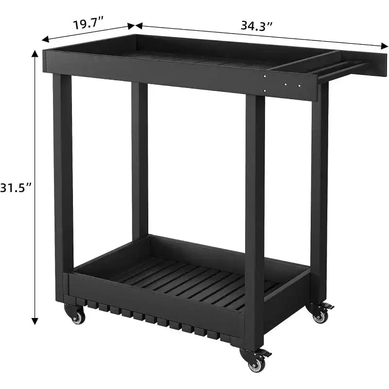 Carrito utilitario de servicio con ruedas y estantes con bordes elevados, carrito de preparación para exteriores con 2 estantes para el hogar, la oficina, la terraza, asados en el patio trasero y barbacoas, capacidad de 500lbs