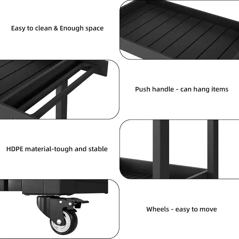 Carrito utilitario de servicio con ruedas y estantes con bordes elevados, carrito de preparación para exteriores con 2 estantes para el hogar, la oficina, la terraza, asados en el patio trasero y barbacoas, capacidad de 500lbs