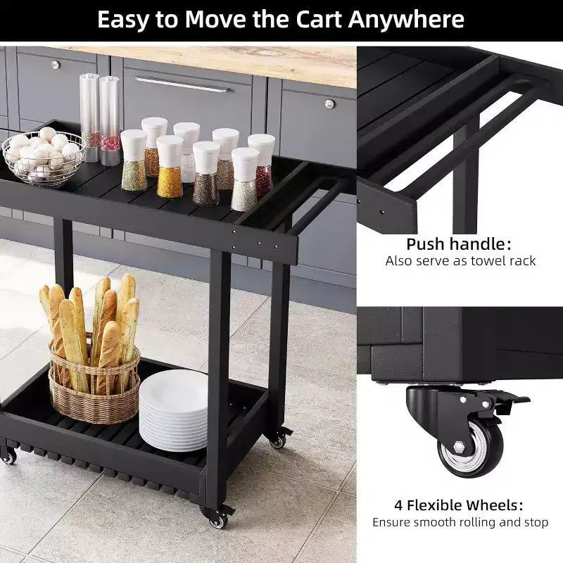 Carrito utilitario de servicio con ruedas y estantes con bordes elevados, carrito de preparación para exteriores con 2 estantes para el hogar, la oficina, la terraza, asados en el patio trasero y barbacoas, capacidad de 500lbs