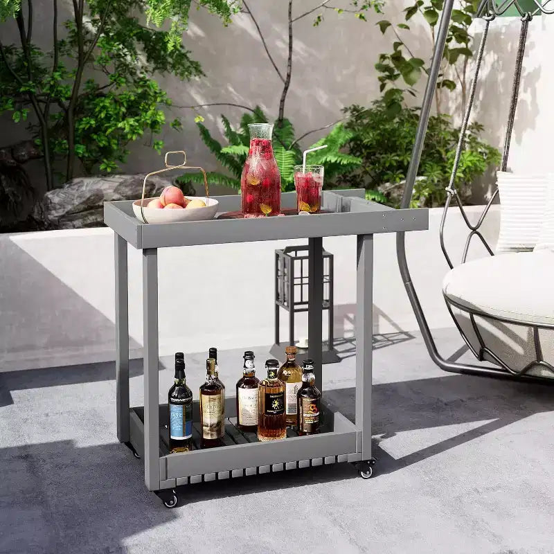 Carrito utilitario de servicio con ruedas y estantes con bordes elevados, carrito de preparación para exteriores con 2 estantes para el hogar, la oficina, la terraza, asados en el patio trasero y barbacoas, capacidad de 500lbs