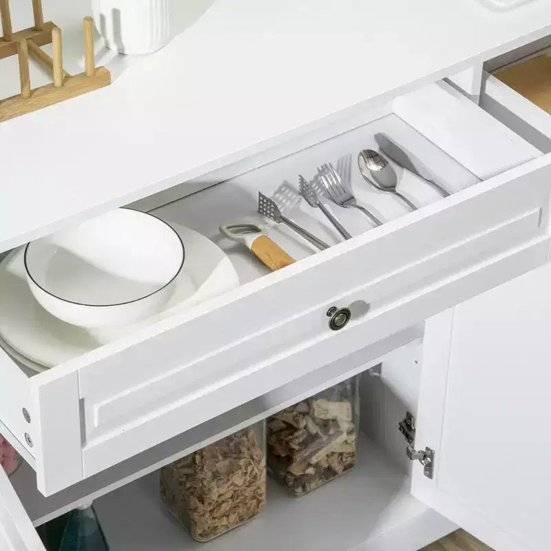 Aparador, aparador con 2 cajones y estantes ajustables, armario de almacenamiento para recibidor, sala de estar y cocina, blanco