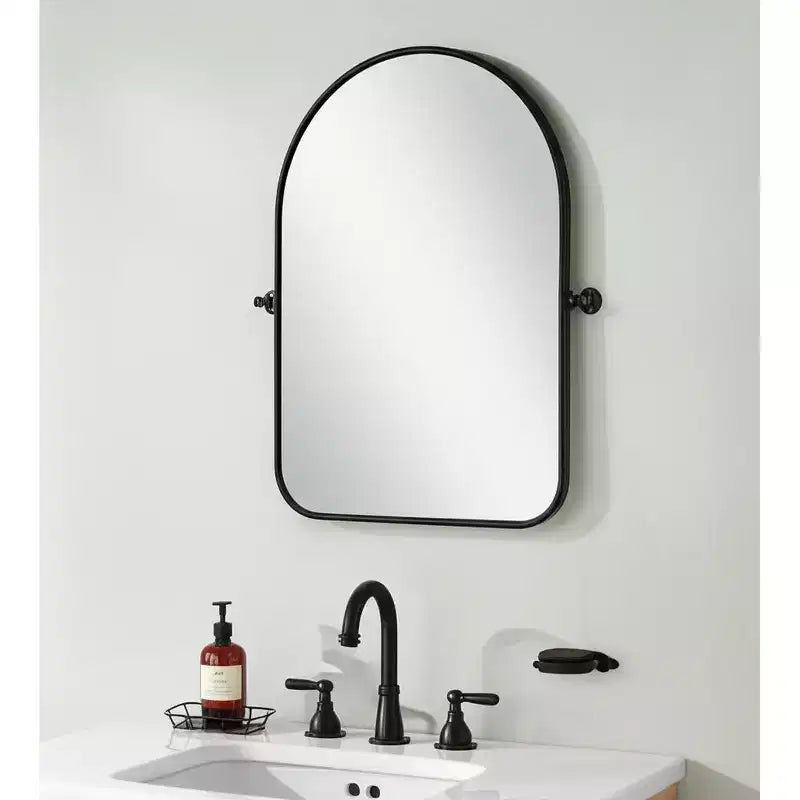 32 Black Iron Arch Tilting Framed Bathroom Vanity Mirror