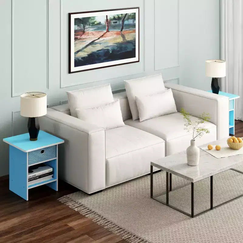 2PCS Nightstand Sofa End Table Bedside Table with Bin Drawer & Open Shelf