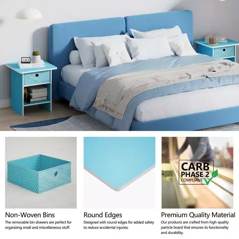 2PCS Nightstand Sofa End Table Bedside Table with Bin Drawer & Open Shelf