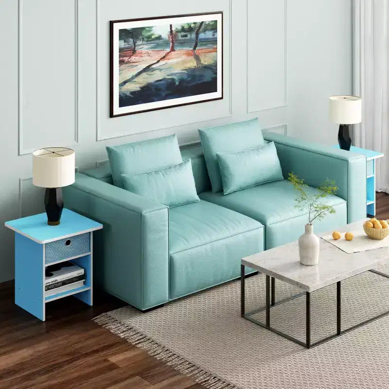 2PCS Nightstand Sofa End Table Bedside Table with Bin Drawer & Open Shelf