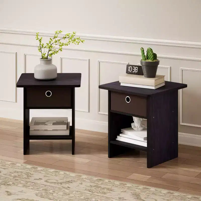 2PCS Nightstand Sofa End Table Bedside Table with Bin Drawer & Open Shelf
