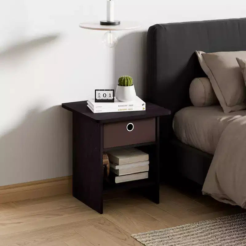 2PCS Nightstand Sofa End Table Bedside Table with Bin Drawer & Open Shelf