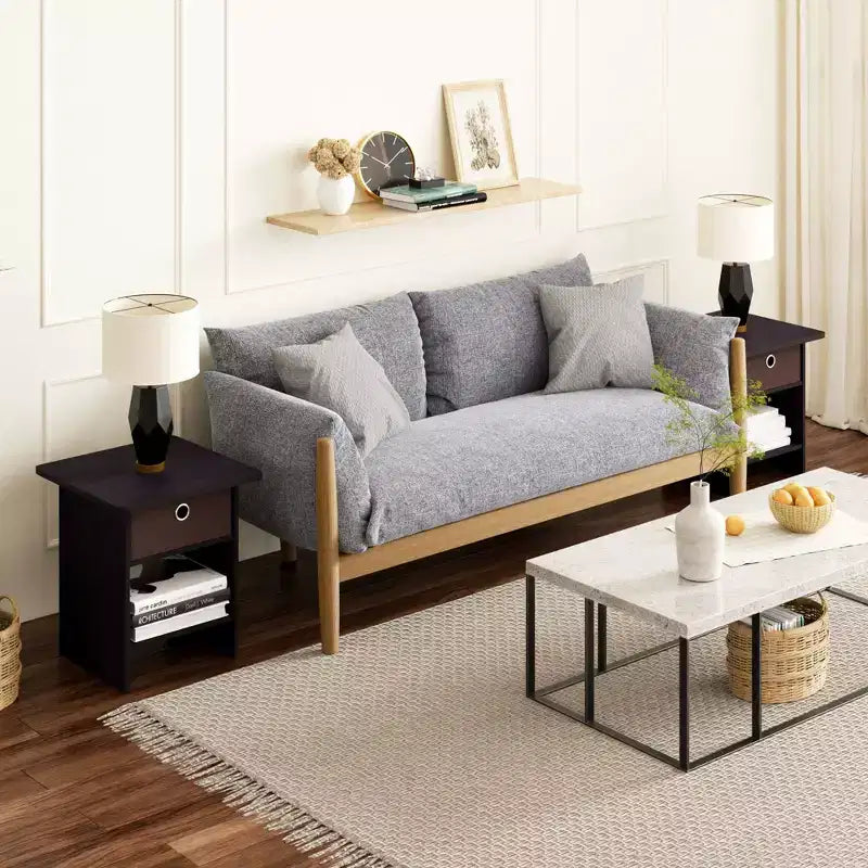 2PCS Nightstand Sofa End Table Bedside Table with Bin Drawer & Open Shelf