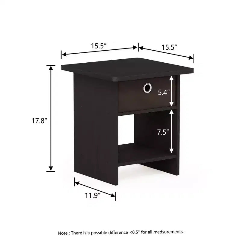2PCS Nightstand Sofa End Table Bedside Table with Bin Drawer & Open Shelf