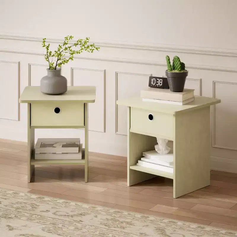 2PCS Nightstand Sofa End Table Bedside Table with Bin Drawer & Open Shelf