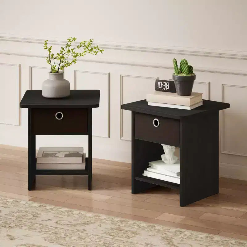2PCS Nightstand Sofa End Table Bedside Table with Bin Drawer & Open Shelf