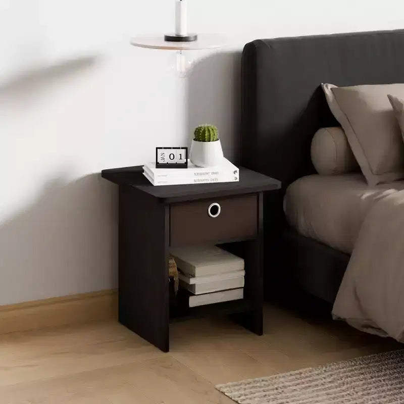 2PCS Nightstand Sofa End Table Bedside Table with Bin Drawer & Open Shelf
