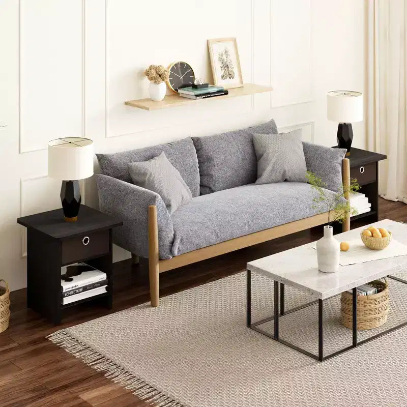 2PCS Nightstand Sofa End Table Bedside Table with Bin Drawer & Open Shelf