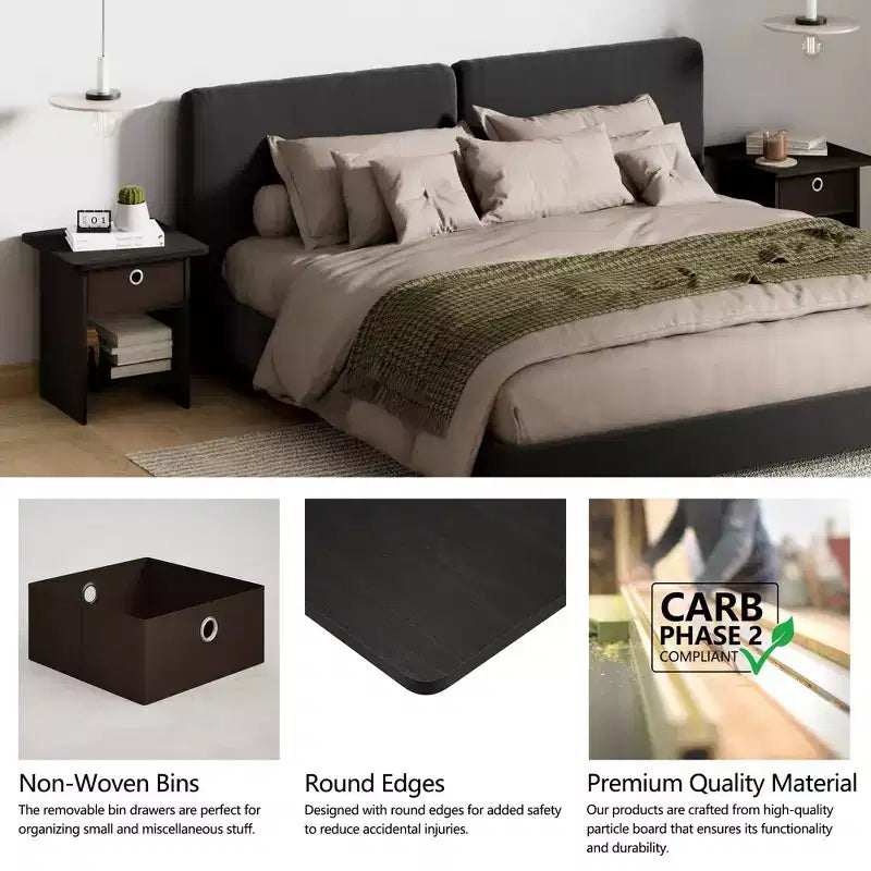 2PCS Nightstand Sofa End Table Bedside Table with Bin Drawer & Open Shelf