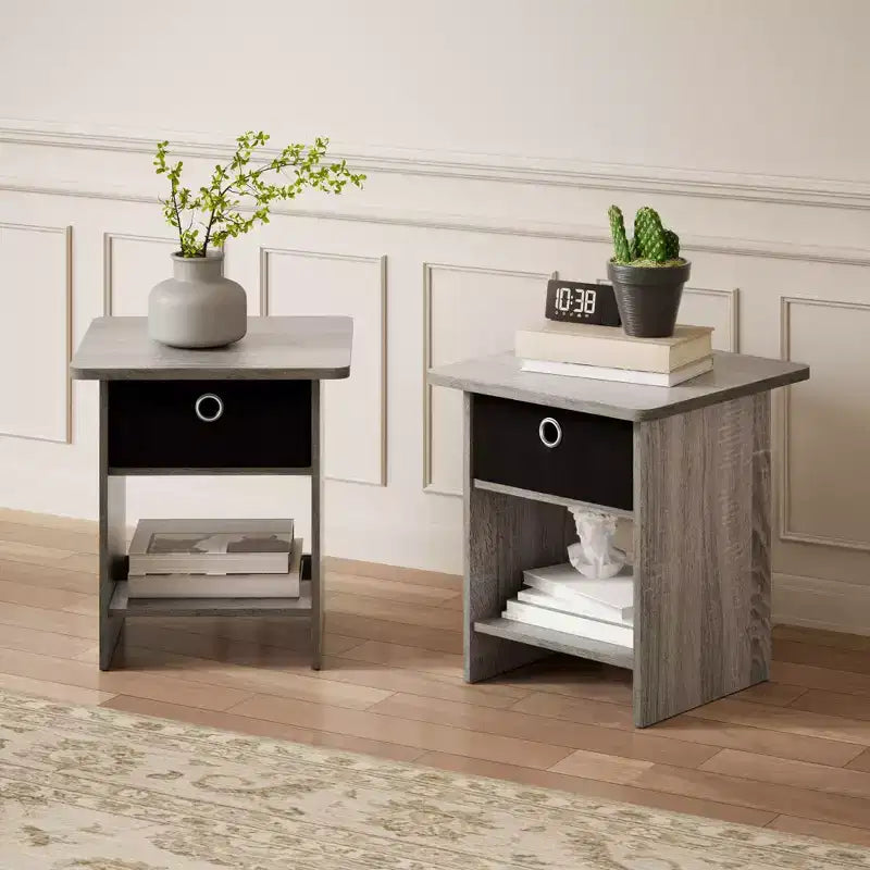 2PCS Nightstand Sofa End Table Bedside Table with Bin Drawer & Open Shelf