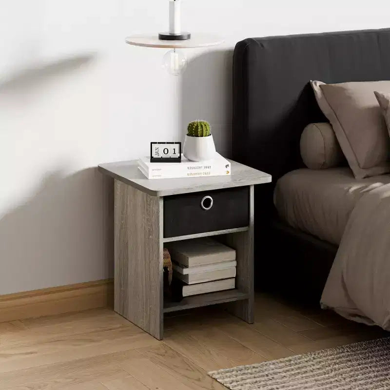 2PCS Nightstand Sofa End Table Bedside Table with Bin Drawer & Open Shelf