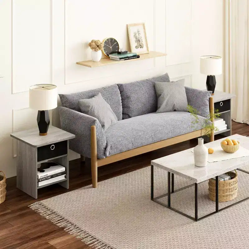 2PCS Nightstand Sofa End Table Bedside Table with Bin Drawer & Open Shelf