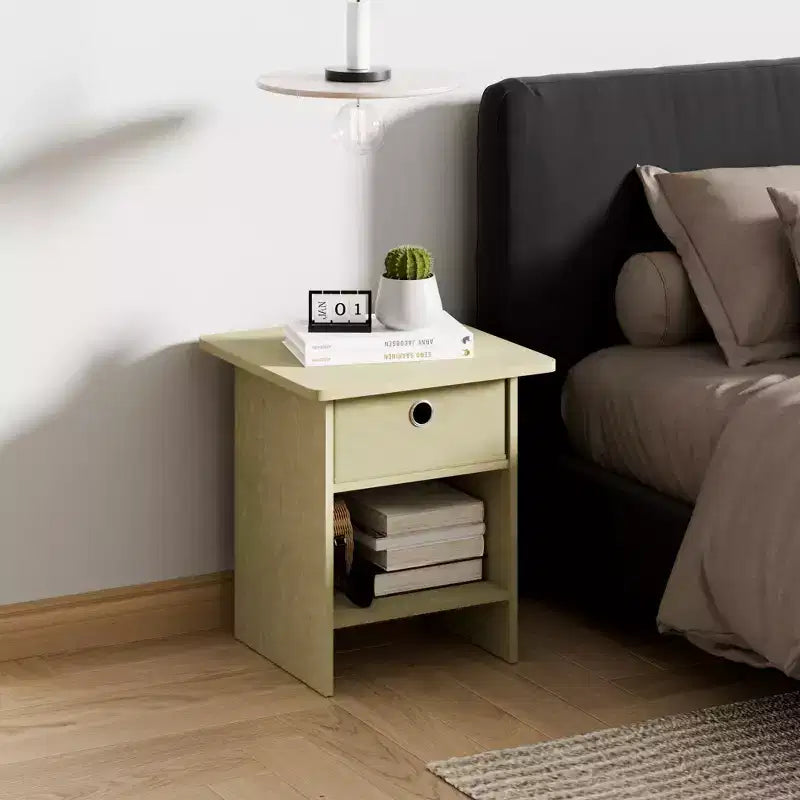 2PCS Nightstand Sofa End Table Bedside Table with Bin Drawer & Open Shelf