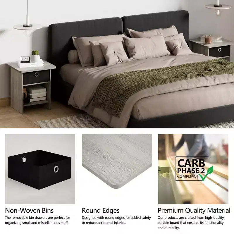 2PCS Nightstand Sofa End Table Bedside Table with Bin Drawer & Open Shelf