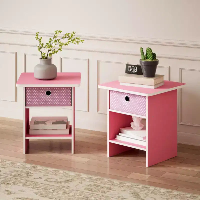 2PCS Nightstand Sofa End Table Bedside Table with Bin Drawer & Open Shelf