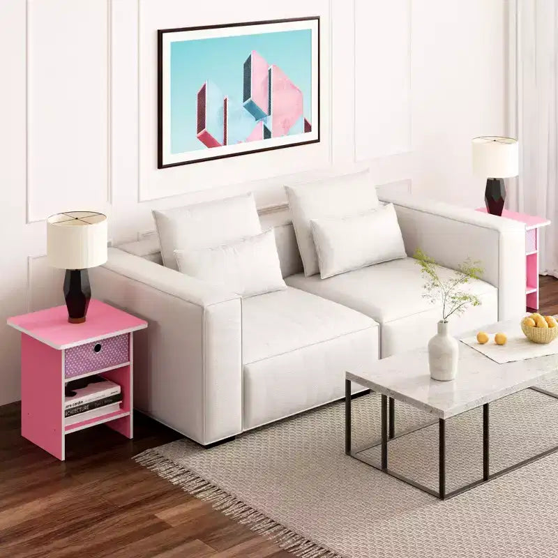 2PCS Nightstand Sofa End Table Bedside Table with Bin Drawer & Open Shelf