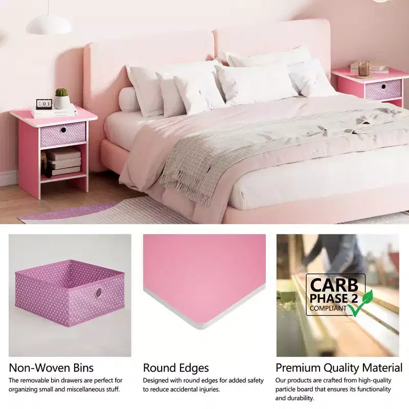 2PCS Nightstand Sofa End Table Bedside Table with Bin Drawer & Open Shelf