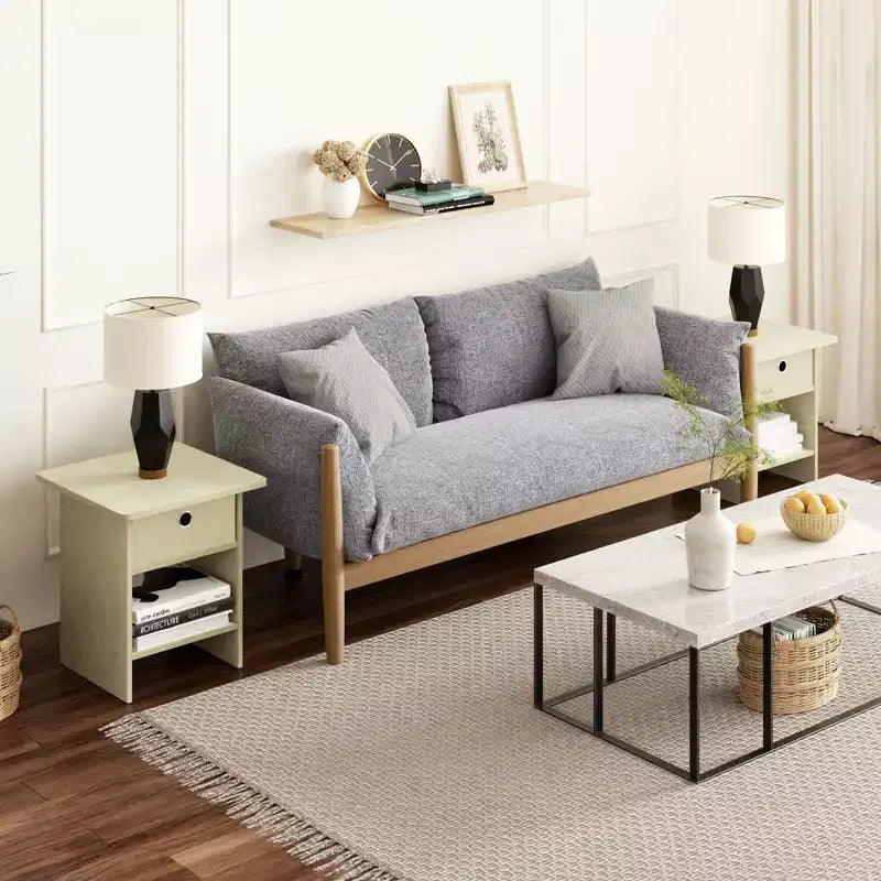 2PCS Nightstand Sofa End Table Bedside Table with Bin Drawer & Open Shelf