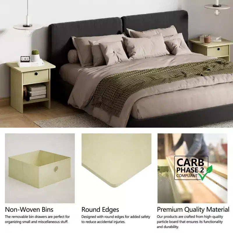 2PCS Nightstand Sofa End Table Bedside Table with Bin Drawer & Open Shelf