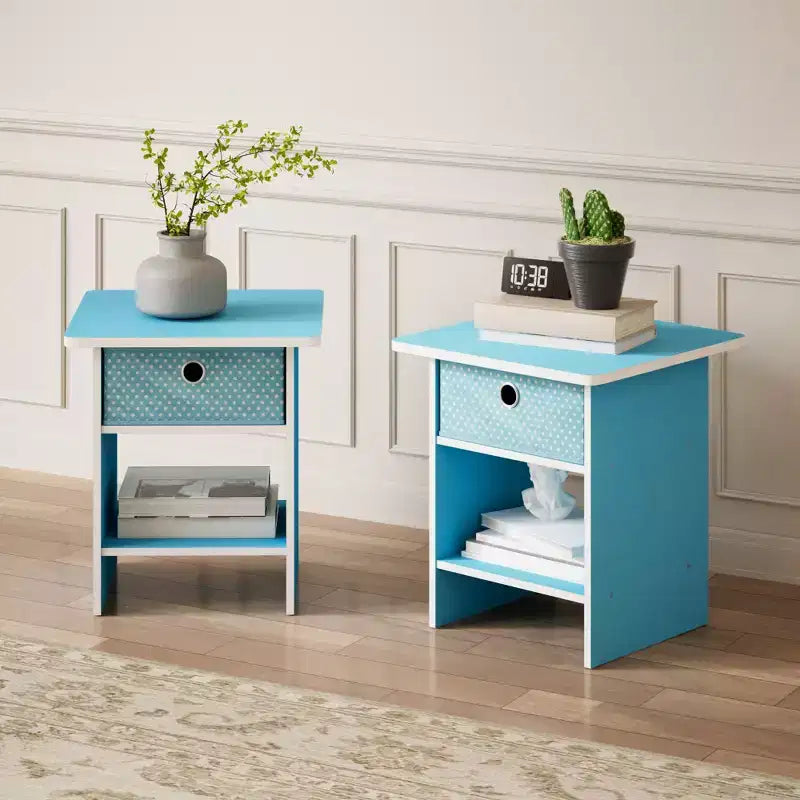 2PCS Nightstand Sofa End Table Bedside Table with Bin Drawer & Open Shelf