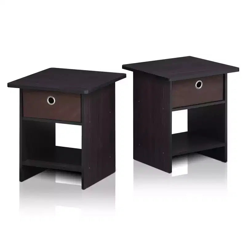 2PCS Nightstand Sofa End Table Bedside Table with Bin Drawer & Open Shelf