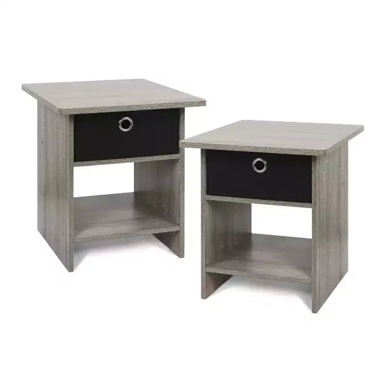 2PCS Nightstand Sofa End Table Bedside Table with Bin Drawer & Open Shelf