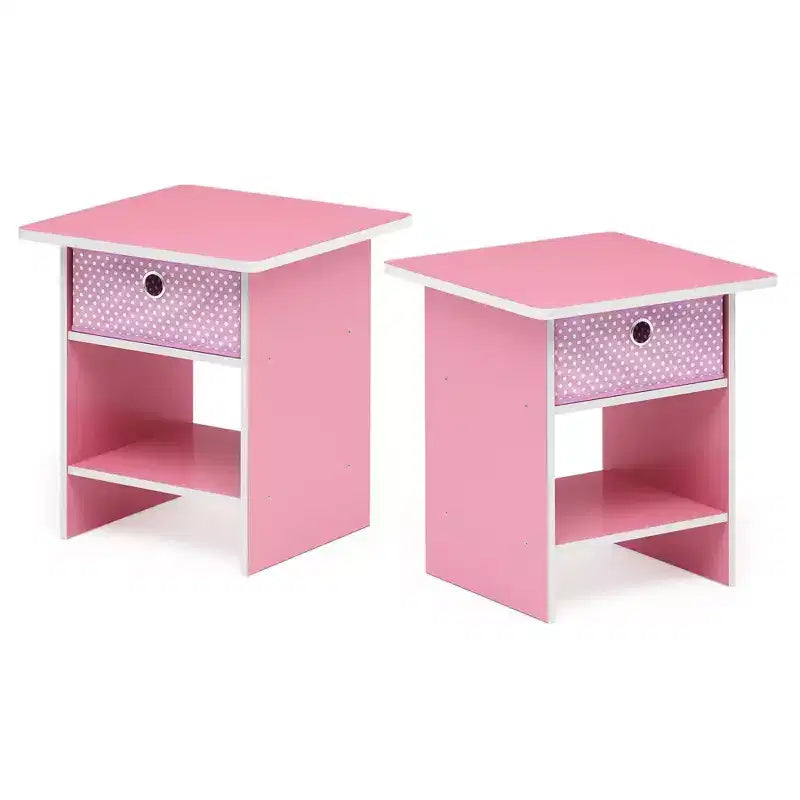 2PCS Nightstand Sofa End Table Bedside Table with Bin Drawer & Open Shelf
