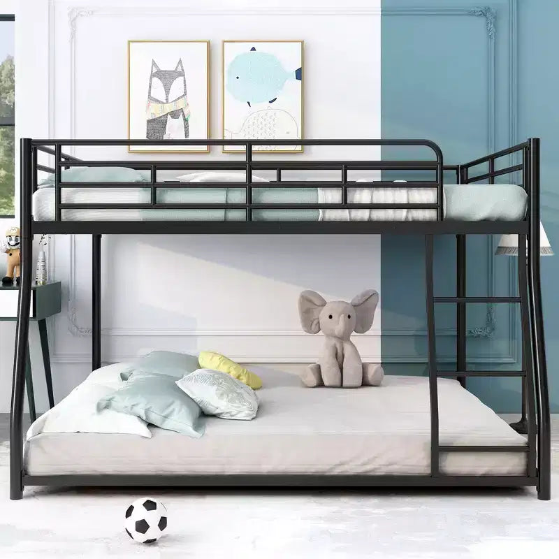 Lit superposé en métal, une place XL au-dessus d’un grand lit, avec échelle et garde-corps haut, cadre de lit superposé robuste pour enfants, adolescents et adultes