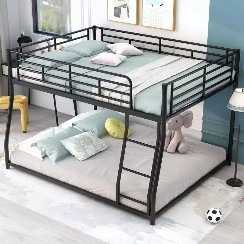 Lit superposé en métal, une place XL au-dessus d’un grand lit, avec échelle et garde-corps haut, cadre de lit superposé robuste pour enfants, adolescents et adultes