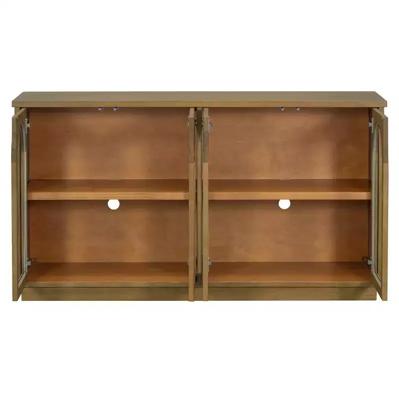 4-Door Sideboard Cabinet with Glass Doors, Large Storage Sideboard with Adjustable Shelves for Kitchen and Dining Room, Old Pine
