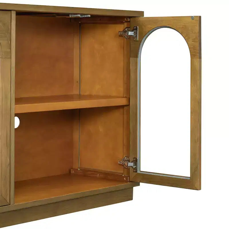 4-Door Sideboard Cabinet with Glass Doors, Large Storage Sideboard with Adjustable Shelves for Kitchen and Dining Room, Old Pine