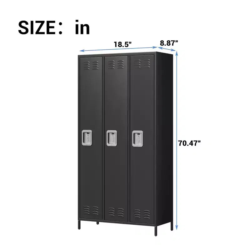 3 Doors Steel Storage, Metal Locker for School Office Gym, 72 Inch Locker Cabinet for Employees,Industrial Storage Locker with 3 Shelves