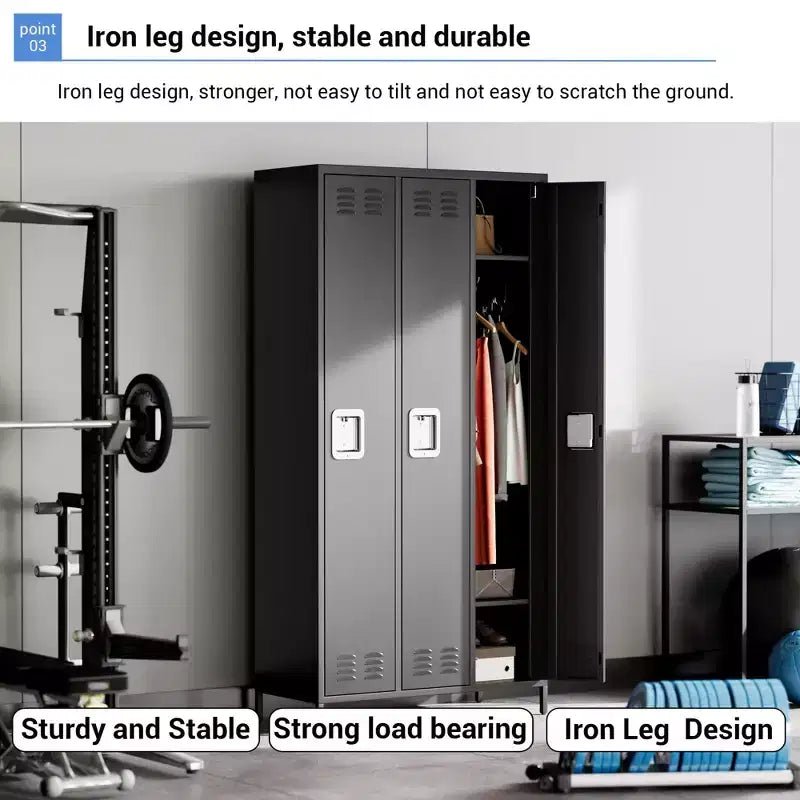 3 Doors Steel Storage, Metal Locker for School Office Gym, 72 Inch Locker Cabinet for Employees,Industrial Storage Locker with 3 Shelves