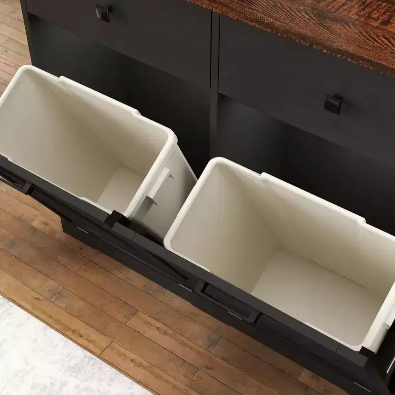 Farmhouse Double Storage Cabinet with 4 Drawers, Free Standing Cabinet, Barn Door Style Laundry Sorter Cabinet for Kitchen