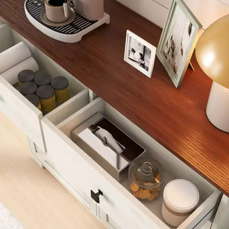 Farmhouse Double Storage Cabinet with 4 Drawers, Free Standing Cabinet, Barn Door Style Laundry Sorter Cabinet for Kitchen
